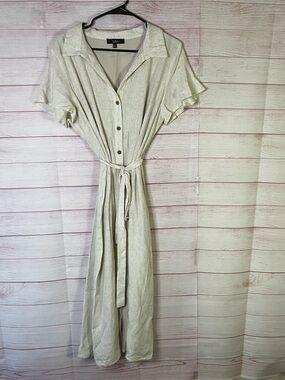 Lulus Italian Summer Beige Linen Blend Belted Midi Dress Size XXL